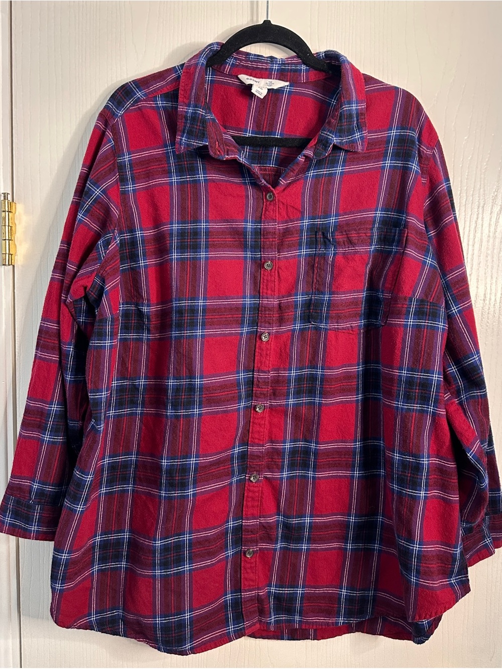 Old Navy Red and Blue Plaid Flannel Button-Down Shirt